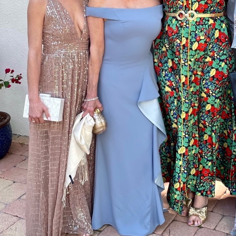 Beautiful off the shoulder slate blue gown